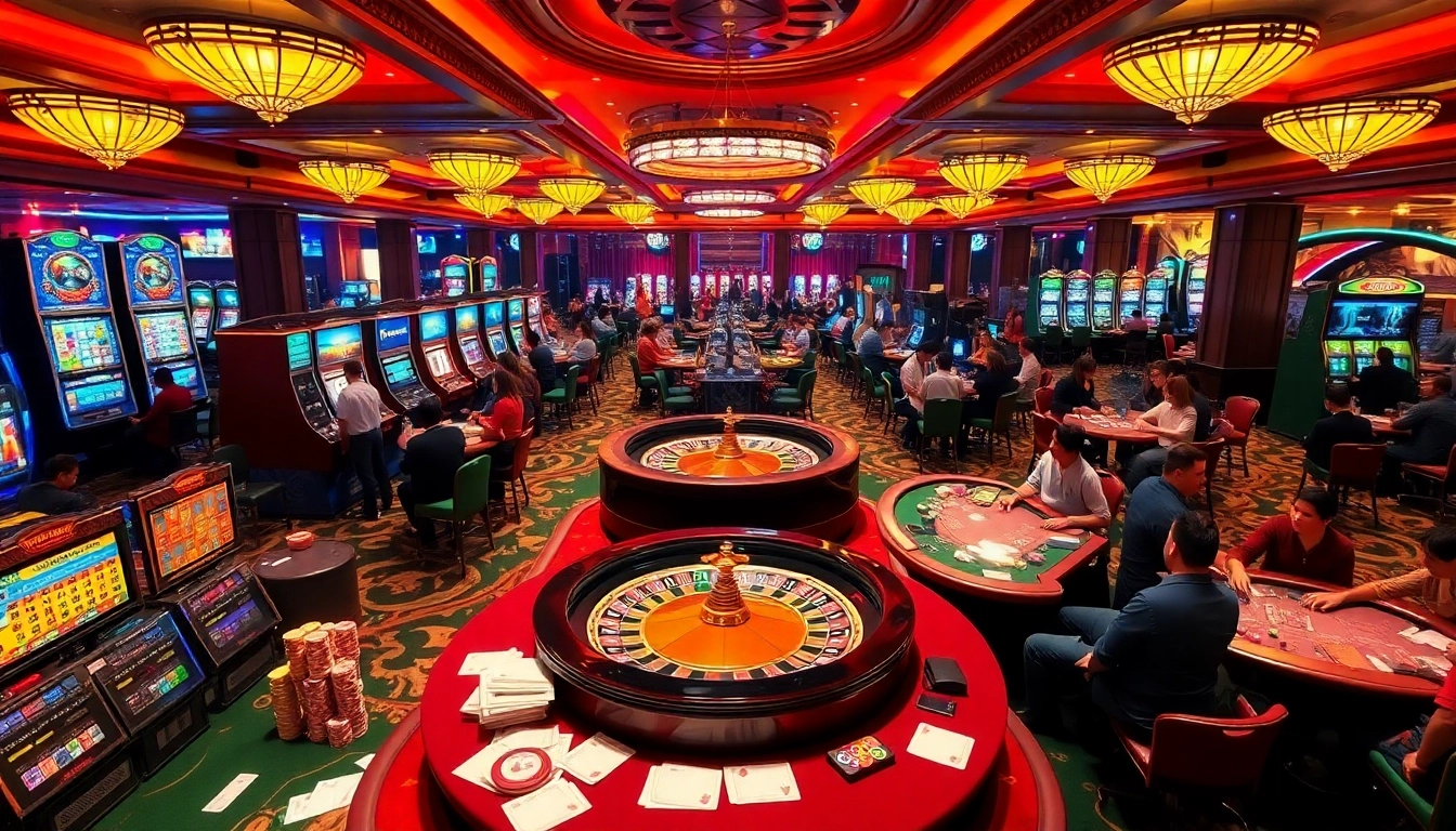 Experience the excitement of sunwin casino games with energetic players at vibrant gambling tables.