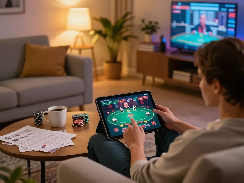 Player engaging in live dealer games on XXGG tablet while seated casually at home