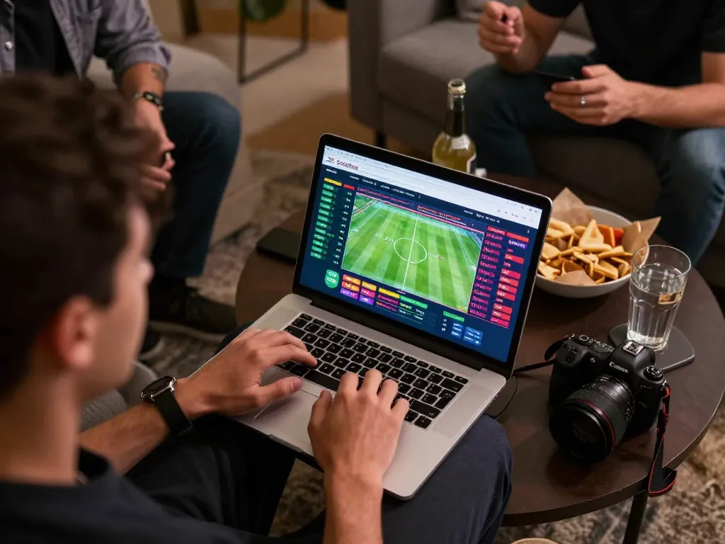 Socolive user engaged in live sports betting at home, showcasing vibrant odds interface.