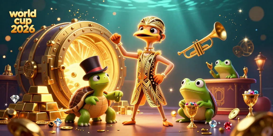 Engage in world cup 2026 with a vibrant casino scene featuring dynamic characters and gold treasures.
