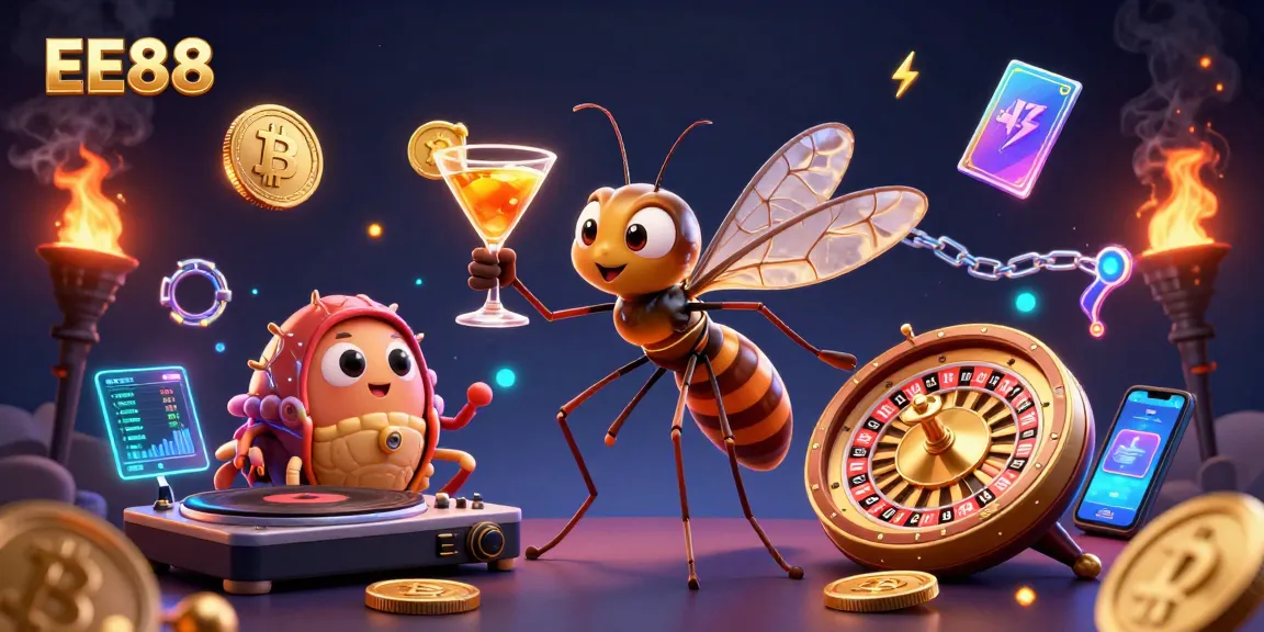 Experience the excitement of EE88 online gaming with vibrant 3D illustration showcasing unique characters and crypto elements.
