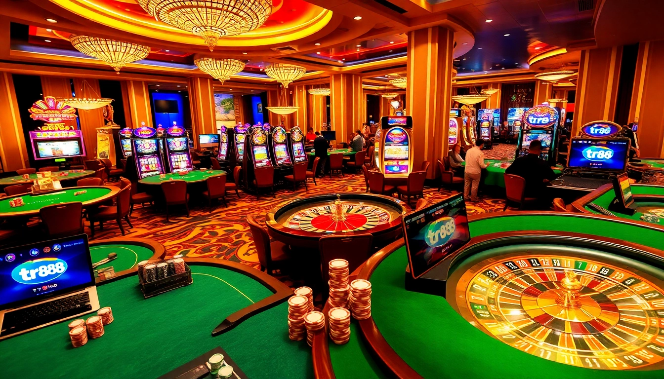 Engage in exhilarating gameplay at TR88's vibrant casino with poker chips and slot machines.