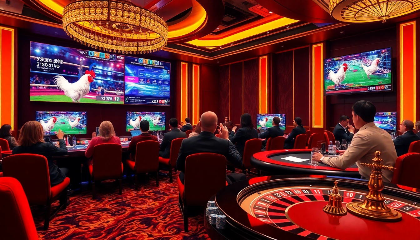 Experience đá gà trực tiếp gà vb79 with high-quality live broadcasts and engaging betting action in a luxurious casino atmosphere.