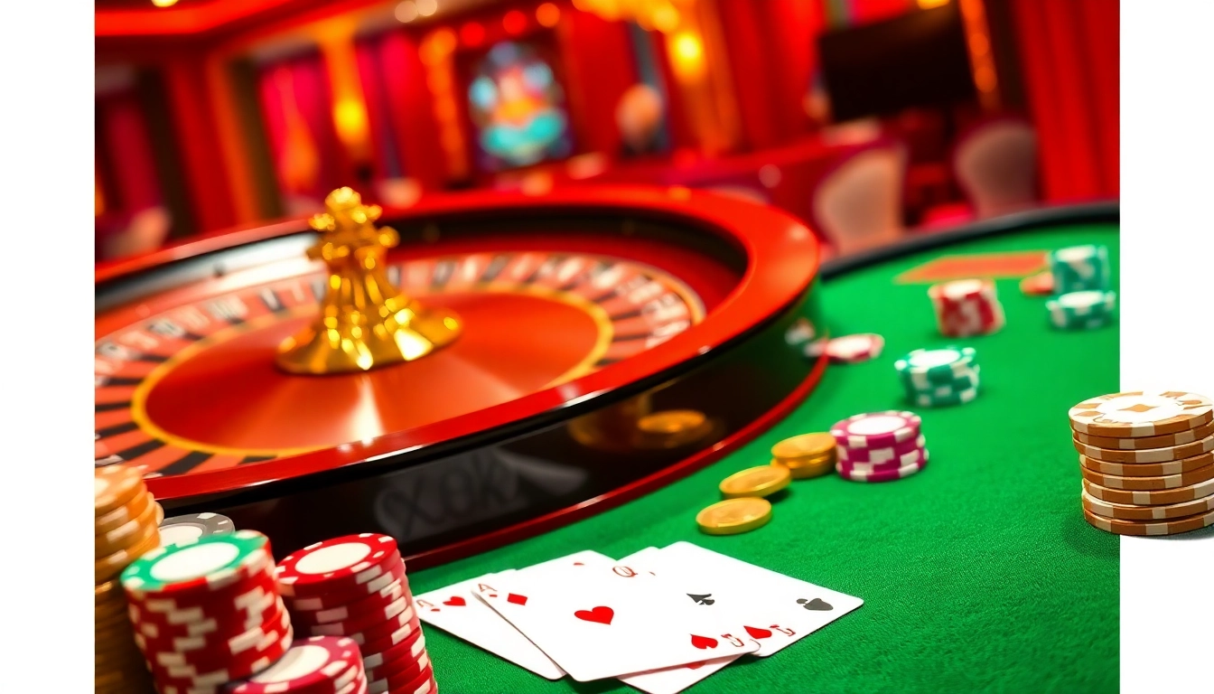 Experience thrilling gameplay at https://xx88.forex/ with a luxurious casino atmosphere featuring roulette and poker tables.