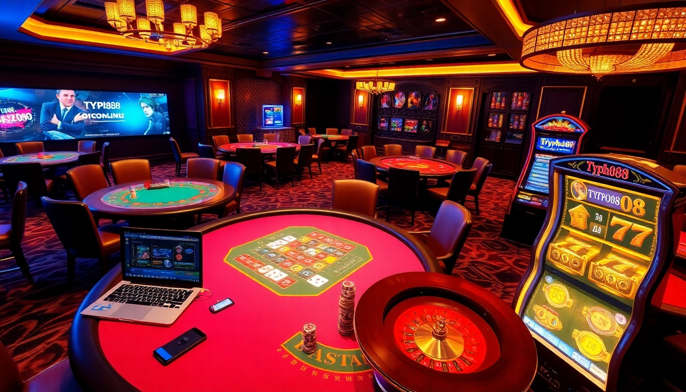 Experience thrilling gameplay at Typhu88 casino with luxurious tables and exciting digital interfaces.