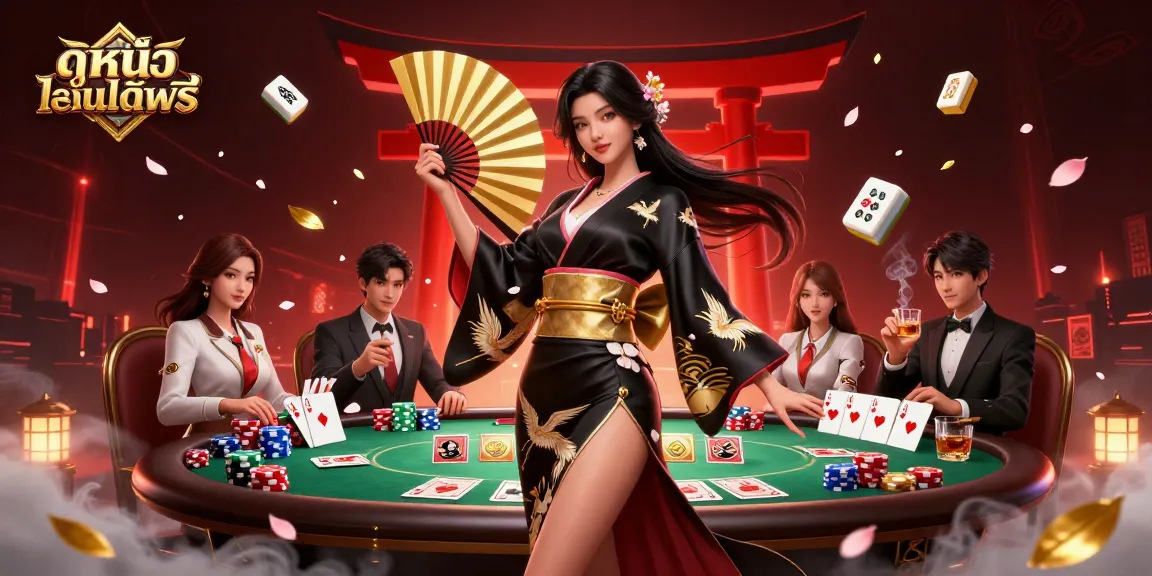 Engaging scene featuring ดูหนังออนไลน์ฟรี with poker elements and a traditional Asian character.