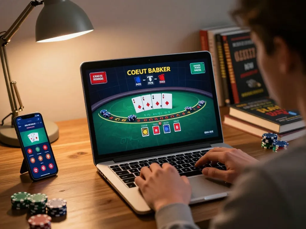 Engaging in online blackjack gameplay with MM88 on a cozy home laptop setup.