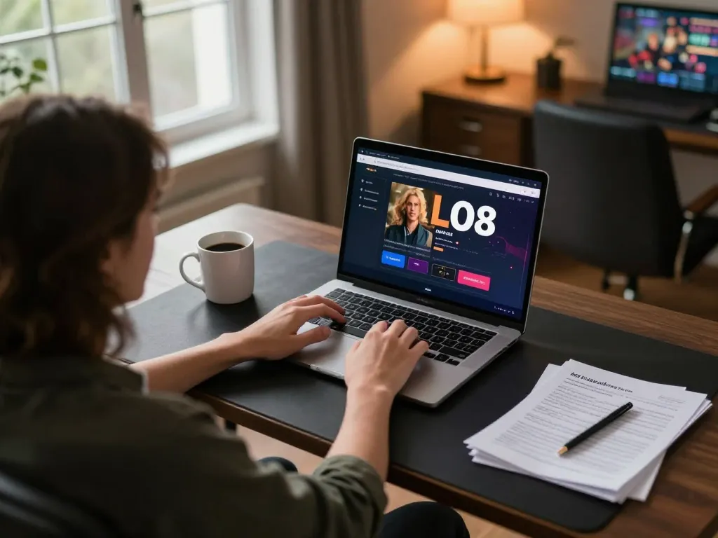 Player engaging with the ALO8 online casino interface on a laptop in a cozy home setup
