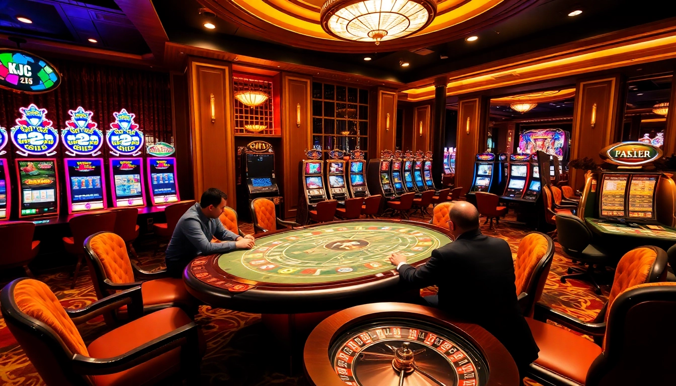 KJC offers an exciting poker scene inside a luxurious casino with vibrant gaming elements.