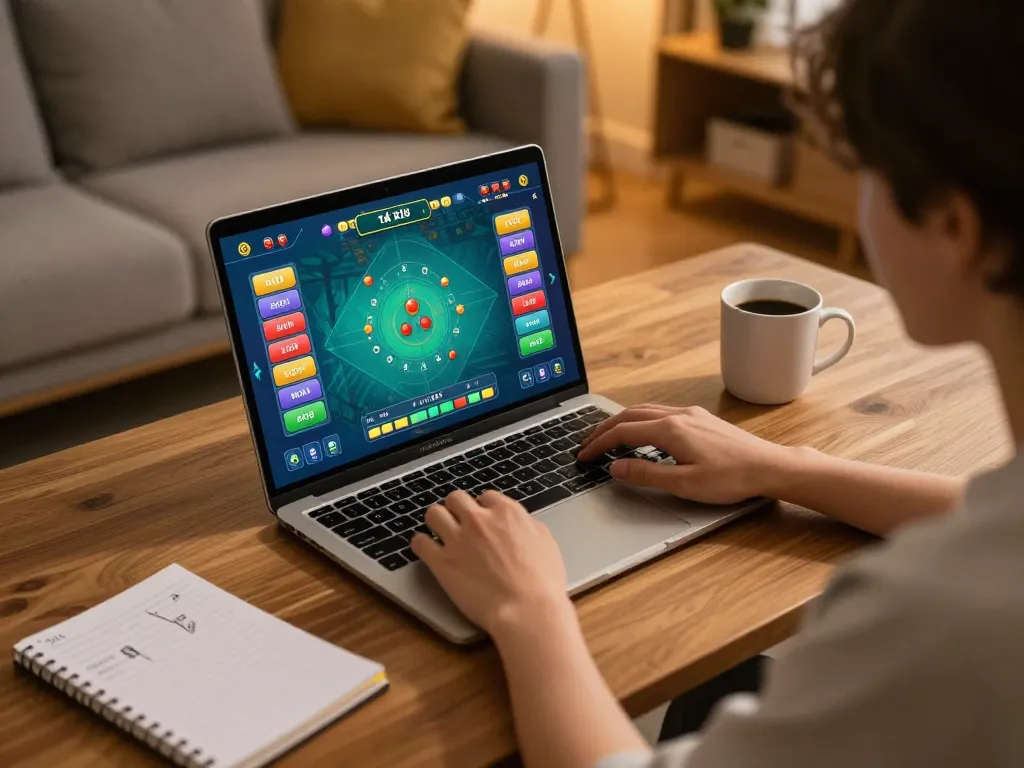 Playing tài xỉu md5 online, engaging in smart betting strategies from a laptop in a cozy home setting