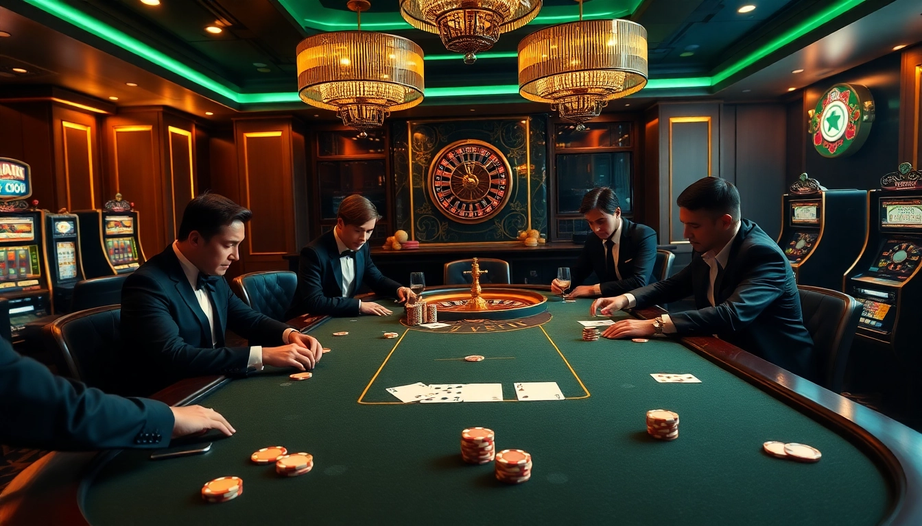 Engaged players strategizing at a poker table representing nhà cái sky88's elite gambling experience.