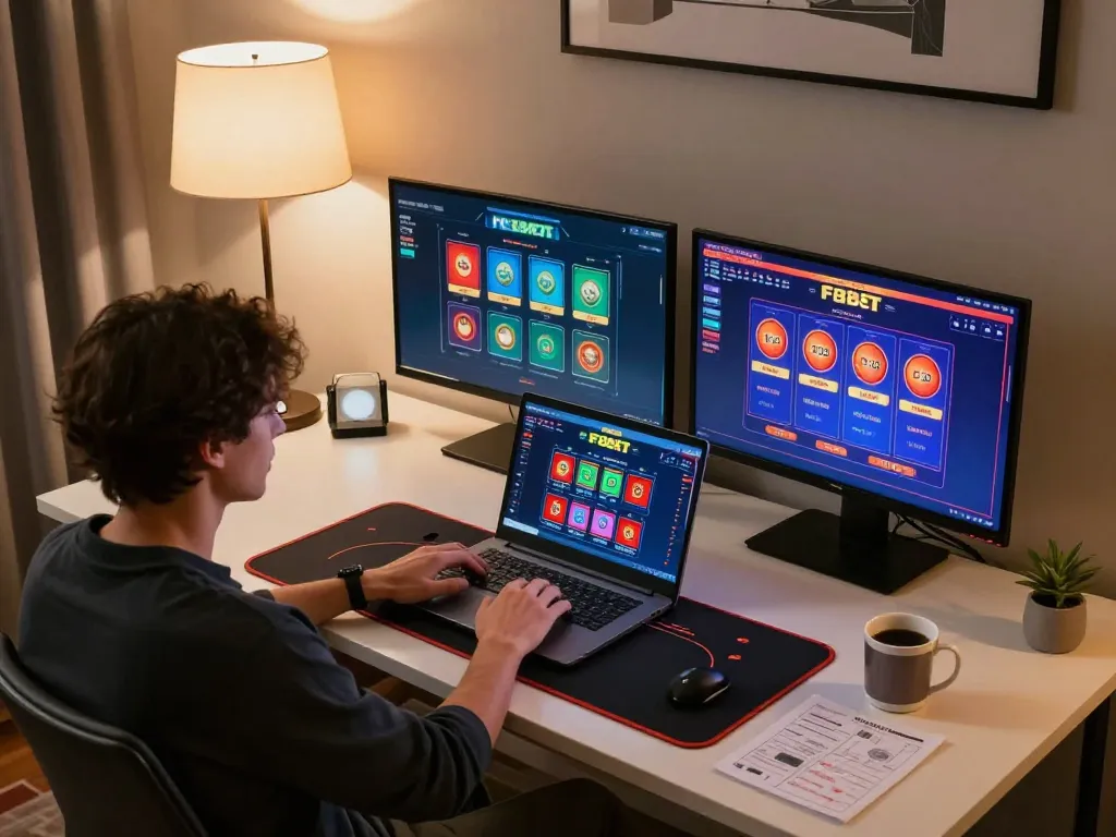 Engaging in online poker through F8BET on a laptop in a cozy home setting