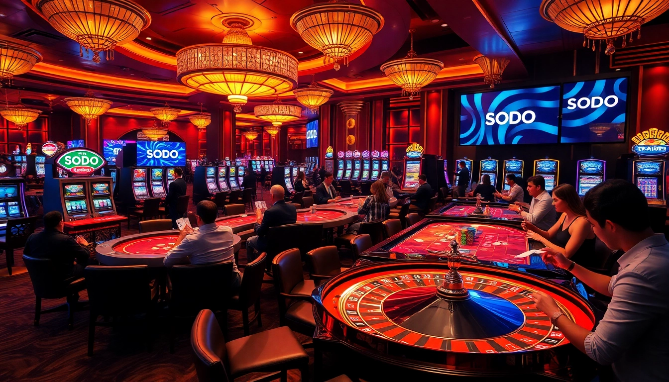 SODO Casino players engaged at tables, showcasing vibrant gambling action.