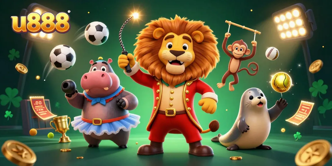 Experience the excitement of u888 with a dynamic 3D casino themed illustration featuring unique characters and immersive elements.
