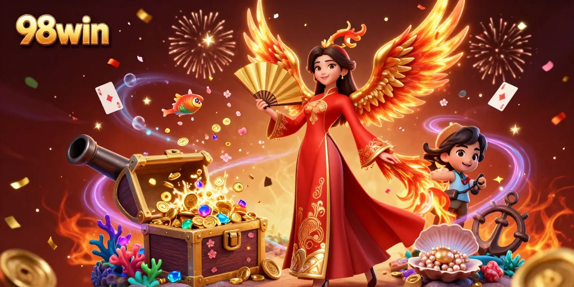 Engage in thrilling gameplay at 98win with a vibrant 3D casino scene showcasing the excitement of winning.