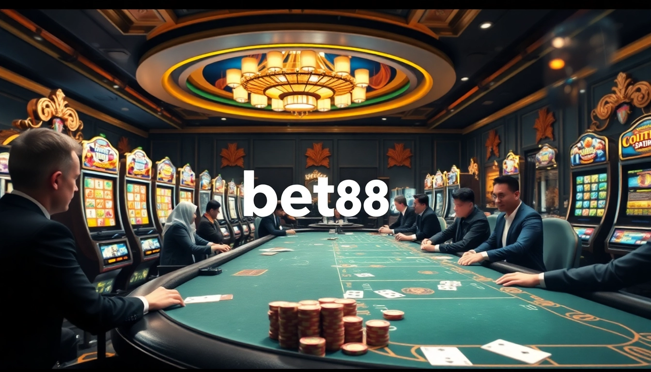 Members enjoying the thrill of games at nhà cái bet88 in an upscale casino setting.