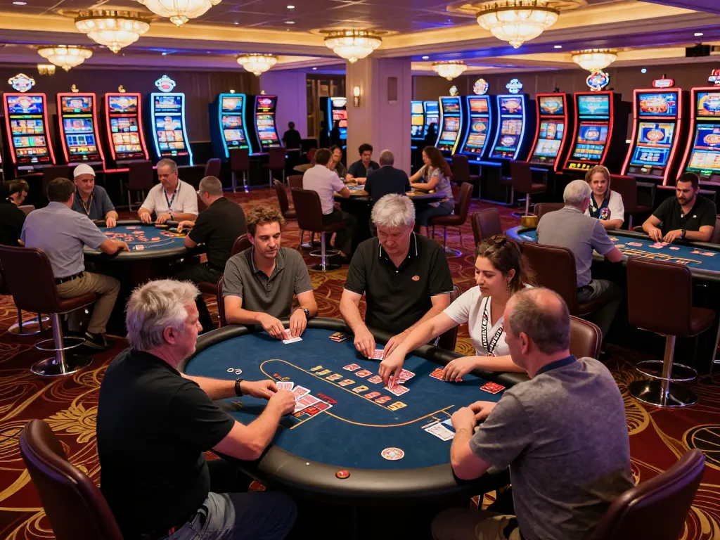 Players enjoying an exciting game at 23win casino tables, showcasing thrilling gaming action and vibrant atmosphere.