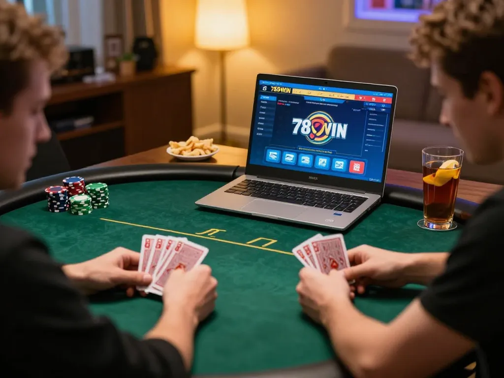 Engaging gameplay on 789WIN online poker interface with snacks and warm ambiance