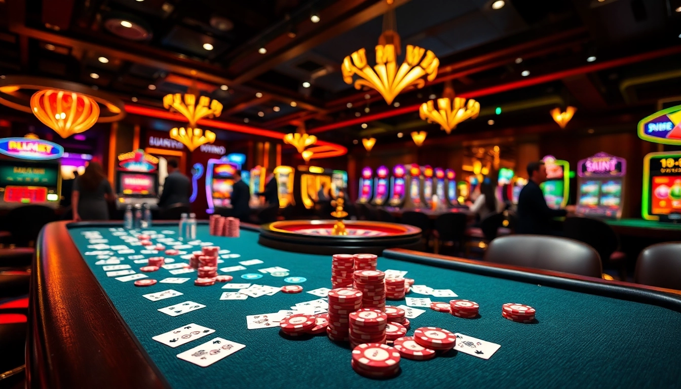 Engaging scene of players enjoying Luckywin casino games on vibrant tables.