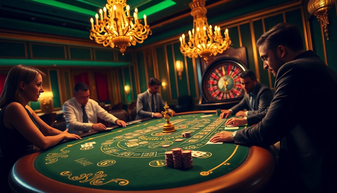 Excited players enjoying a luxurious b52 casino gaming table with vibrant colors and professional ambiance.