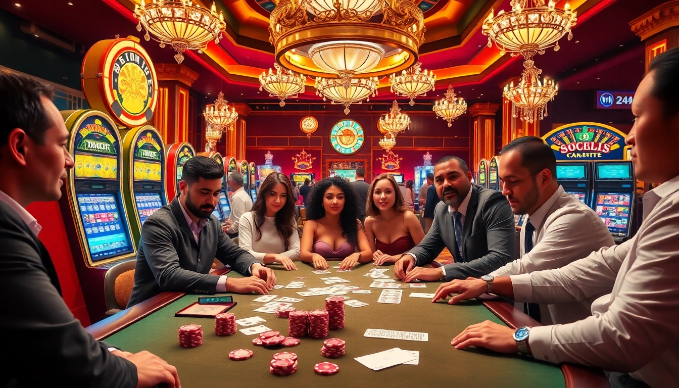 8day casino players engaged at a stylish gaming table, showcasing excitement and luxury in gambling.