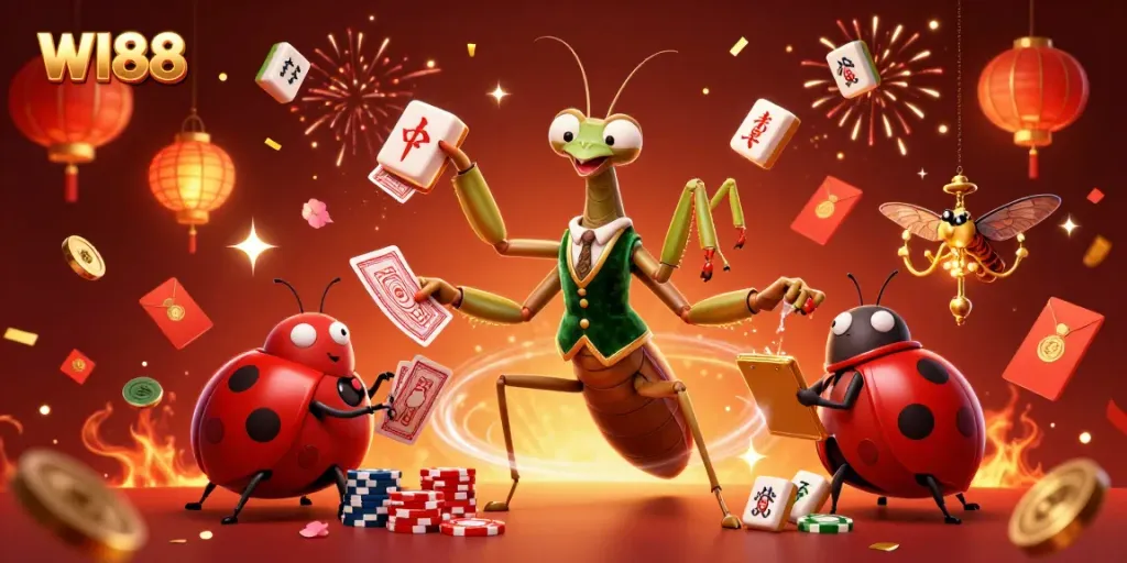 Experience the excitement of WI88 gaming with vibrant 3D cartoon characters and festive elements.