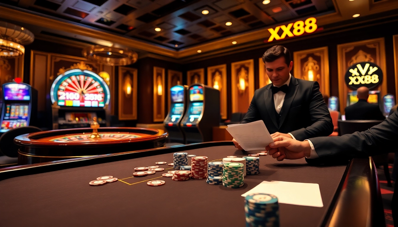 XX88 poker table featuring engaging gameplay and luxurious casino atmosphere.