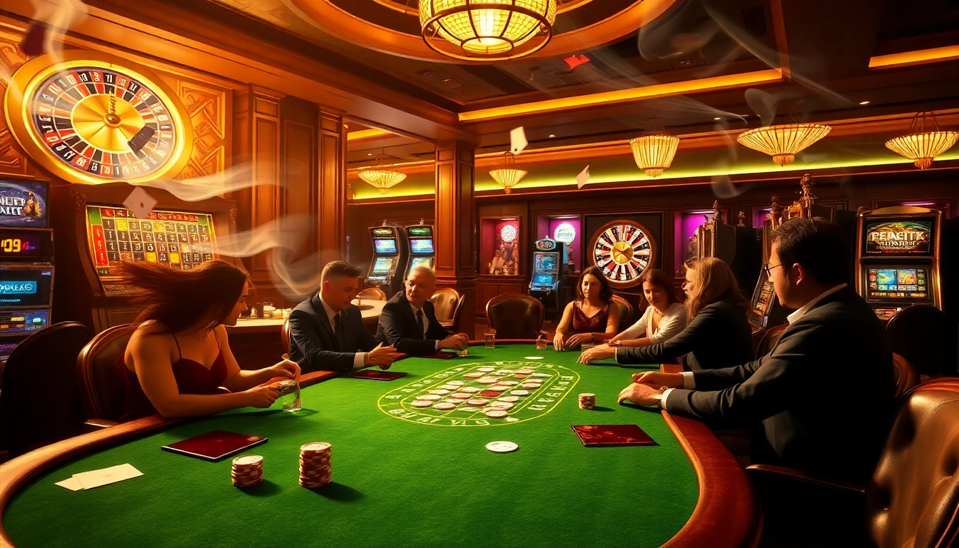 Engaging casino scene showcasing Giải mã giấc mơ elements with poker chips and roulette.