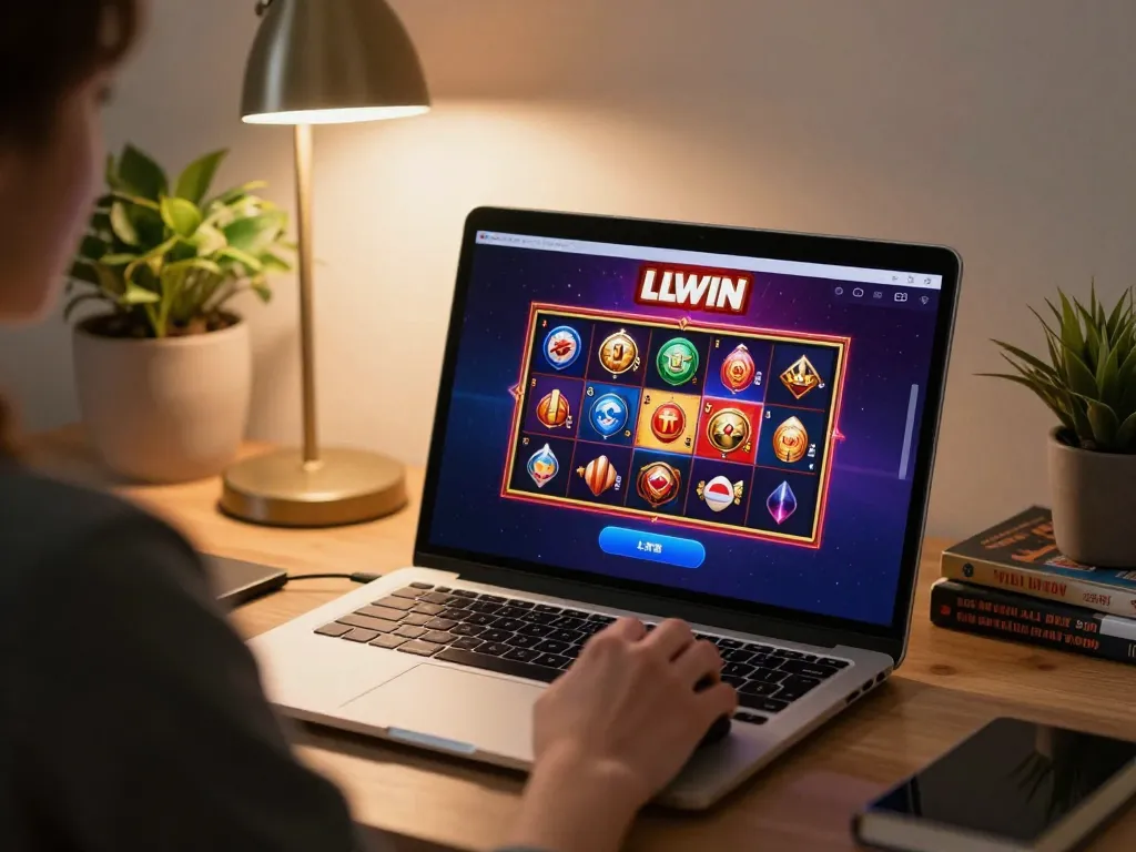 Player engaging with the LLWIN online casino platform while enjoying a cozy home atmosphere.