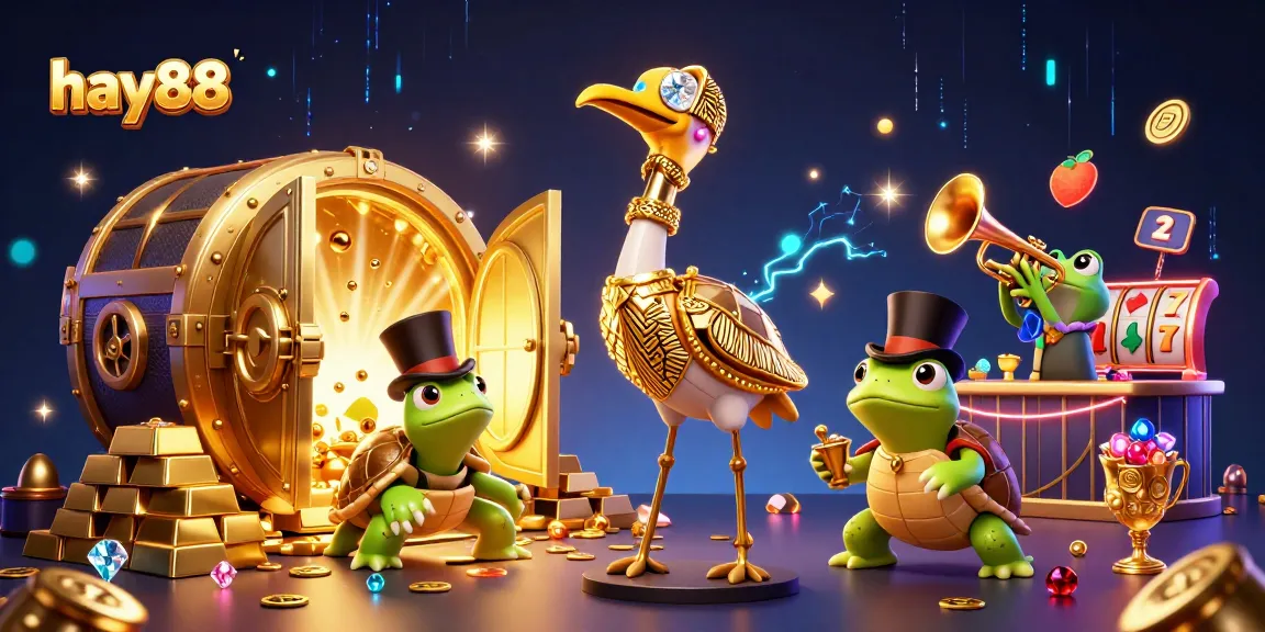 Experience thrilling gameplay at hay88 with a vibrant casino atmosphere, featuring dynamic characters and golden treasures.