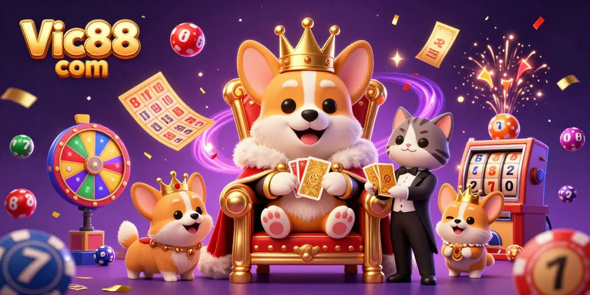 Experience excitement with Vic88 com's vibrant 3D casino scene featuring regal characters and thrilling game elements.