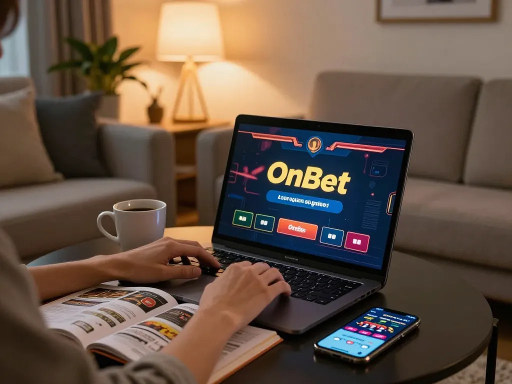 Player analyzing strategies while betting on OnBet from a cozy home setting