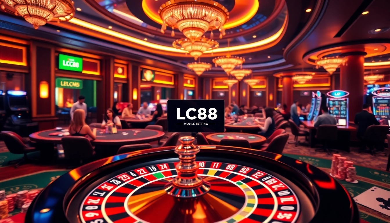 LC88 players strategizing at a luxurious casino table with colorful chips and apps.