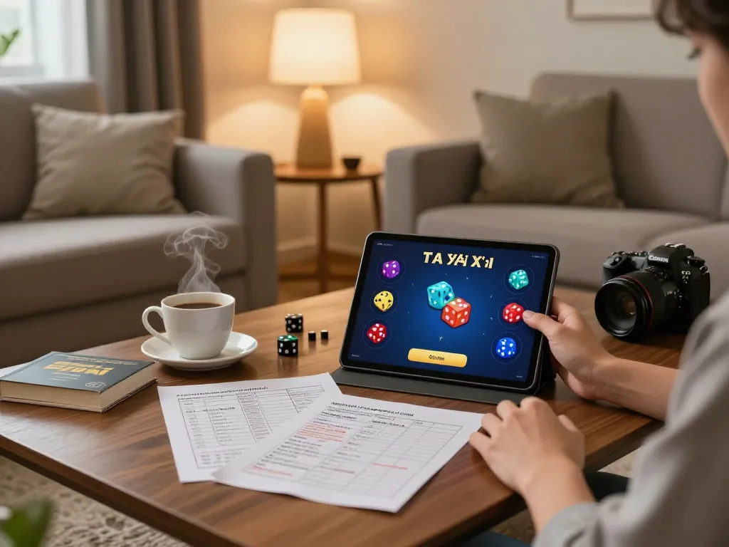Playing app tài xỉu online with strategy notes in cozy home setting for effective gameplay.
