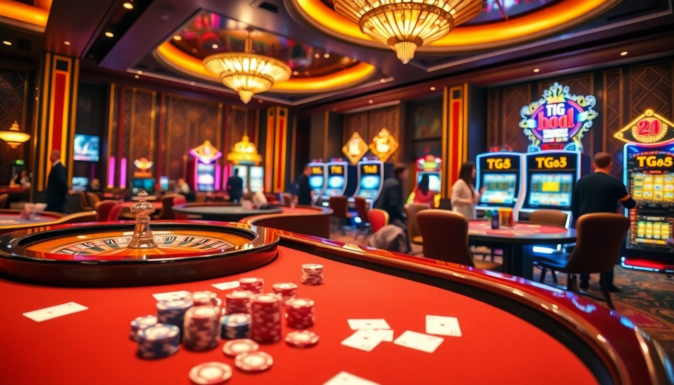 Gamblers showcasing strategies and excitement at TG88 casino tables with vibrant games.