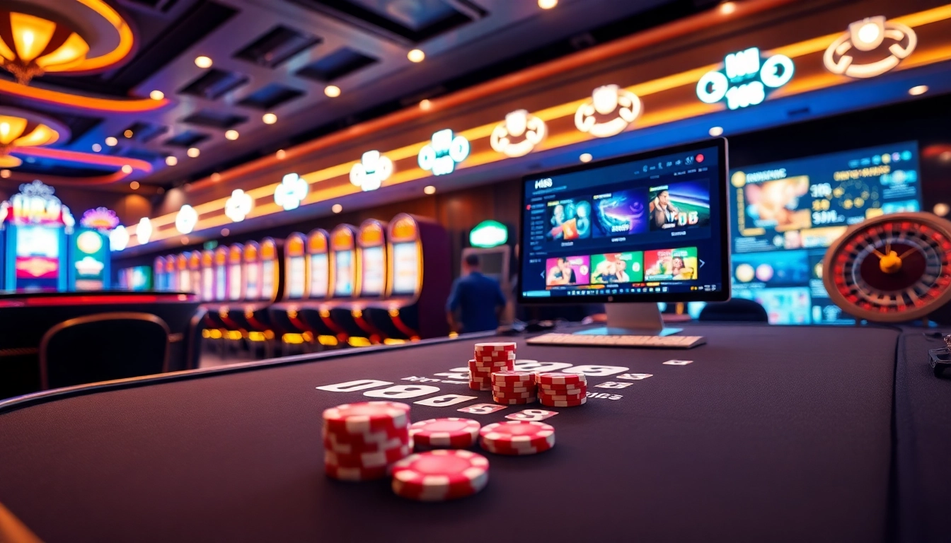 Experience the thrill of playing Hi88 with vibrant casino visuals of chips, cards, and roulette.