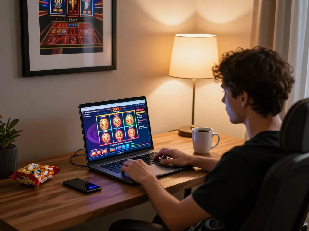 Engaging in lively online slot games at lv88 casino from a comfortable home setup.