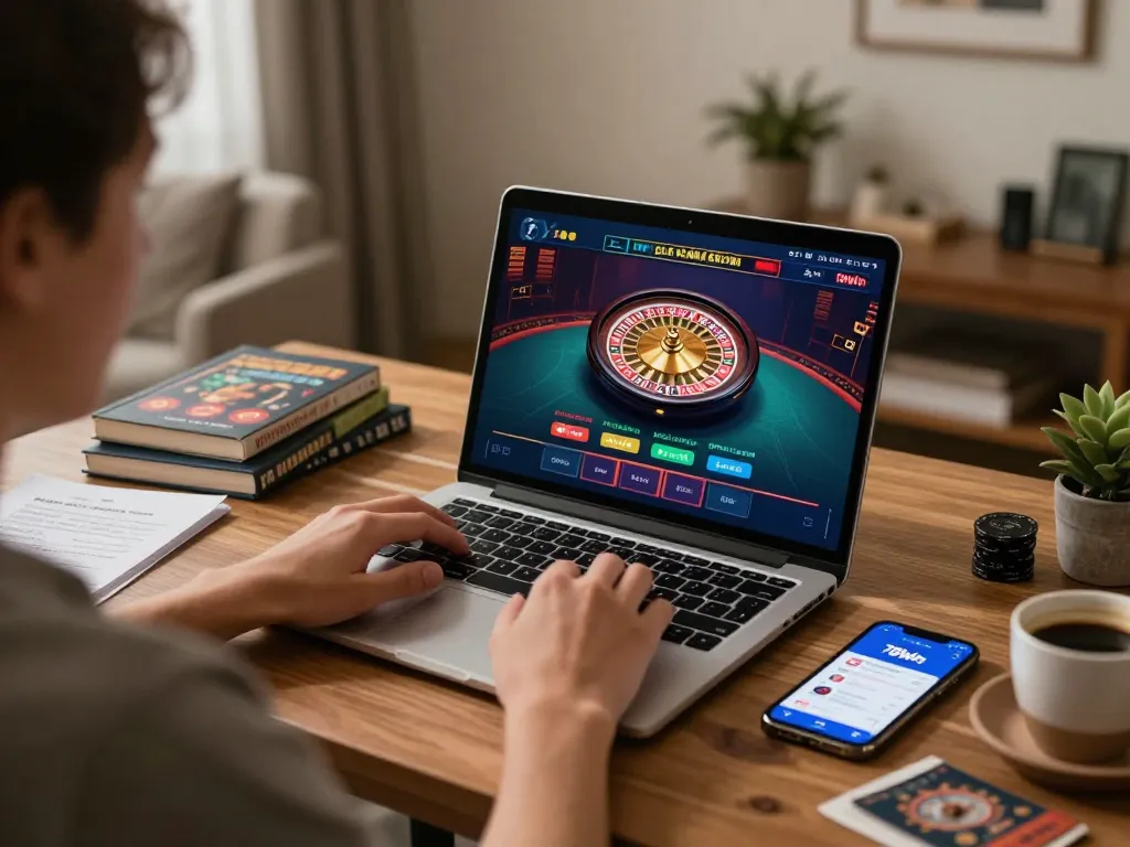 Engaging in live dealer games on 78win app in cozy home office atmosphere.