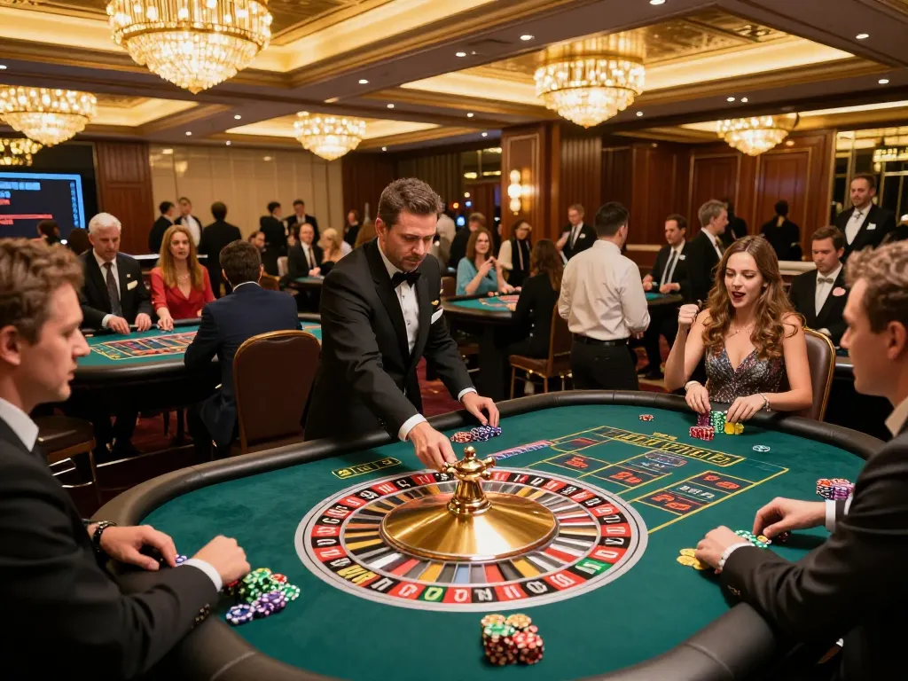 onbet players enjoying thrilling roulette action in an upscale casino loaded with excitement