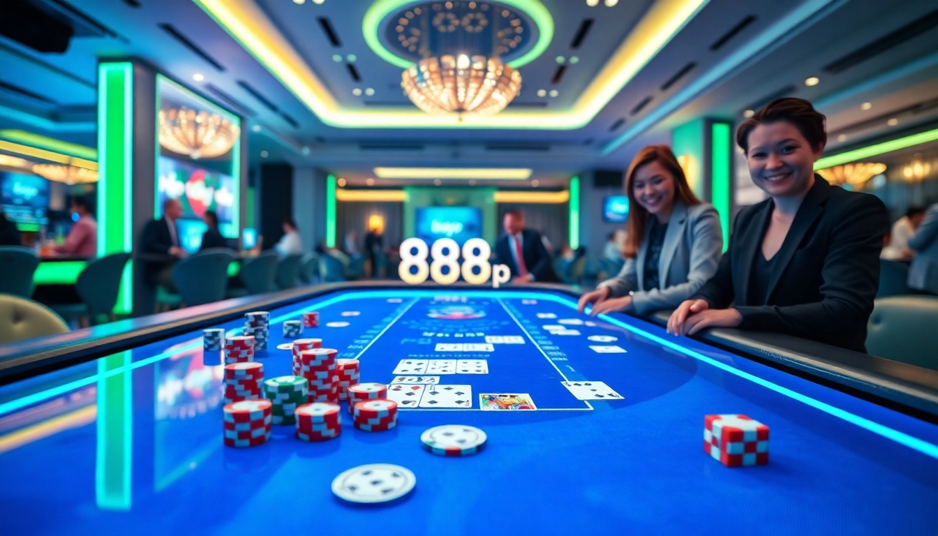 Engaging scene of players at a poker table on 888p.website illustrating excitement and professional gambling.