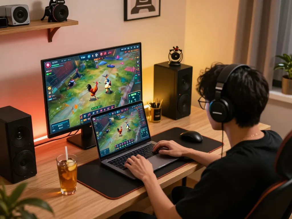 Player engaging with live chicken fights on wala88 app at home gaming setup.