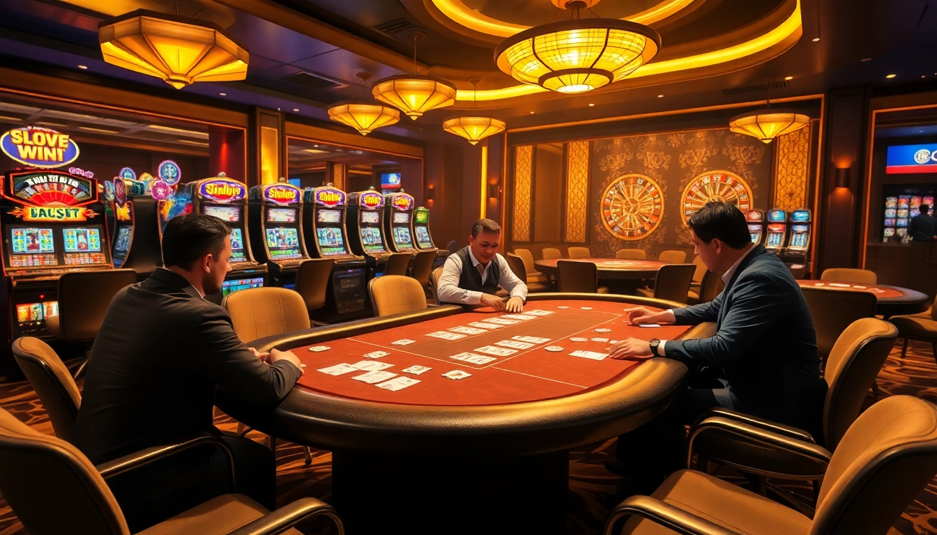 Engaging scene of a luxurious poker table showcasing tỷ lệ nhà cái with vibrant gambling elements.