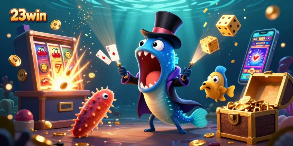 Experience a lively casino scene with 23win featuring magical sea creatures in a vibrant underwater world.