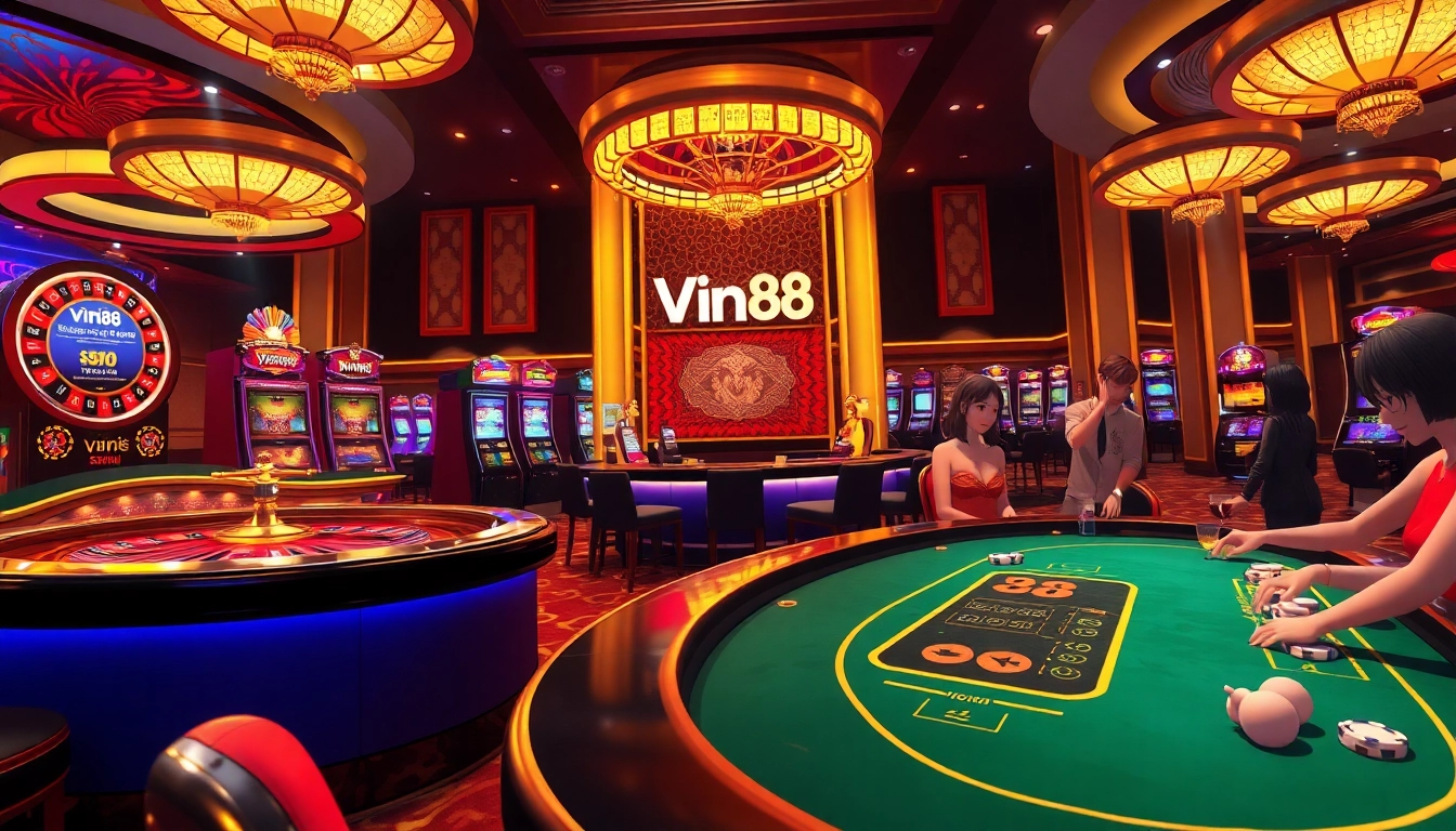 Experience the thrill of high-stakes gaming at Vin88 Casino with stunning roulette and slot machines.