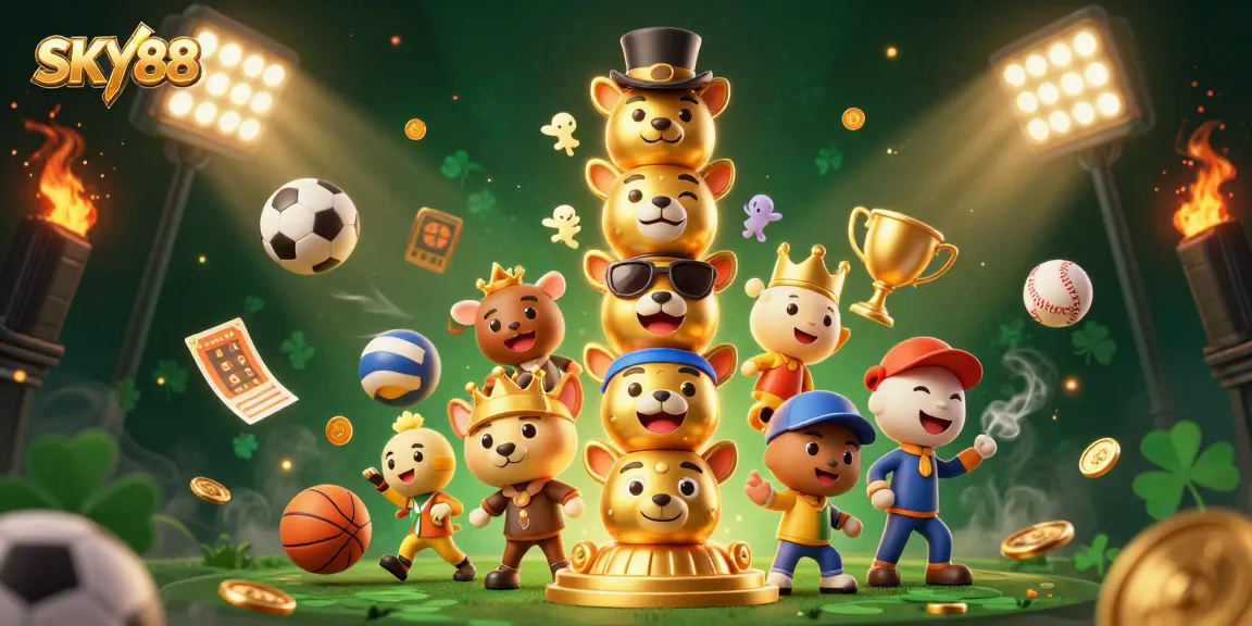 Engage in thrilling betting experiences with SKY88's vibrant casino-themed 3D illustration.