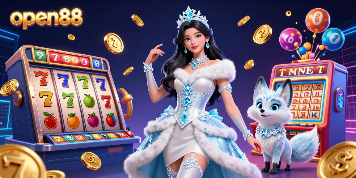 Experience the thrill of open88 with dynamic slot reels and jackpot counters lighting up a vibrant casino scene.
