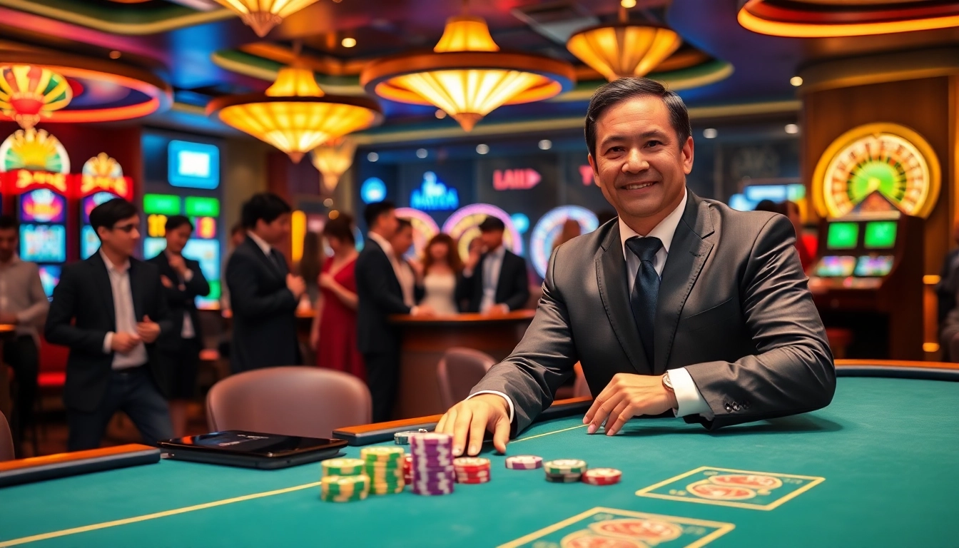Tài Xỉu MD5 game action with chips, excited players, and a professional dealer.