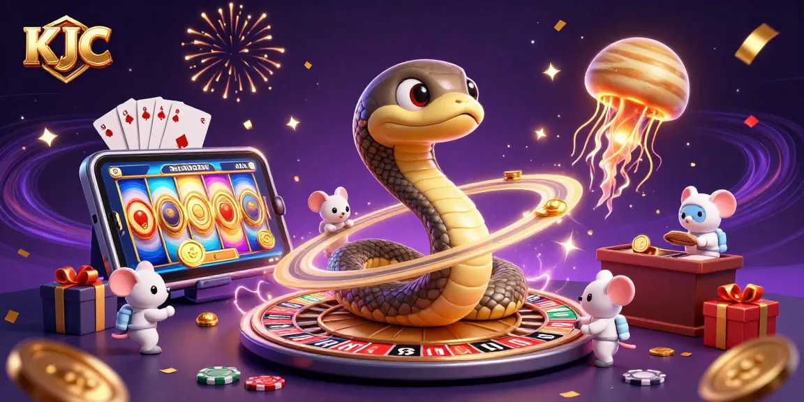 KJC brings vibrant casino excitement with a cosmic twist featuring a roulette wheel snake and astronaut mice betting.