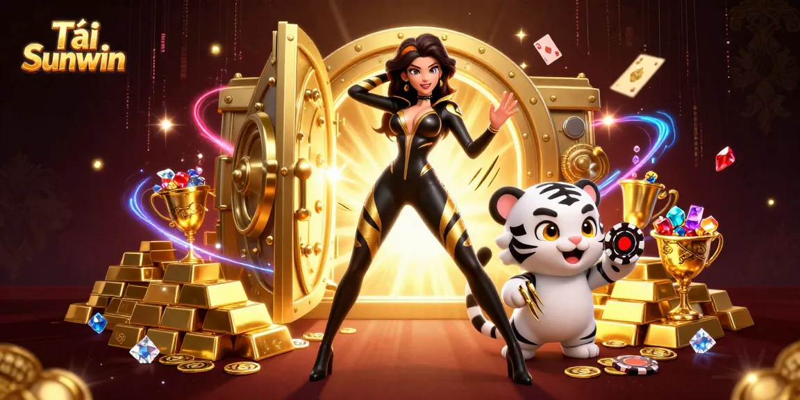 Tải Sunwin: Experience thrilling gaming adventures with vibrant casino elements in a rich 3D illustration.