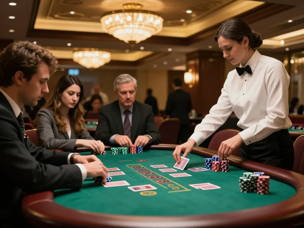 Sunwin players engaging in a thrilling blackjack game at an upscale casino table.
